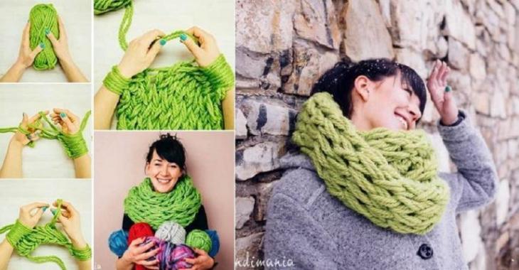 tricoter une echarpe avec les bras en 30 minutes